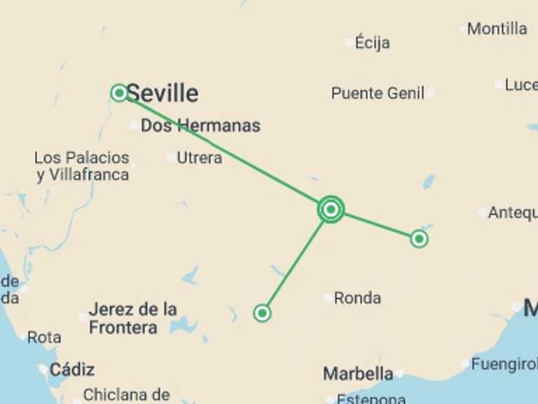 Map itinerary of Spain Tour in February 2026 with 4 destination visits for the trip: Walking in Andalucia
