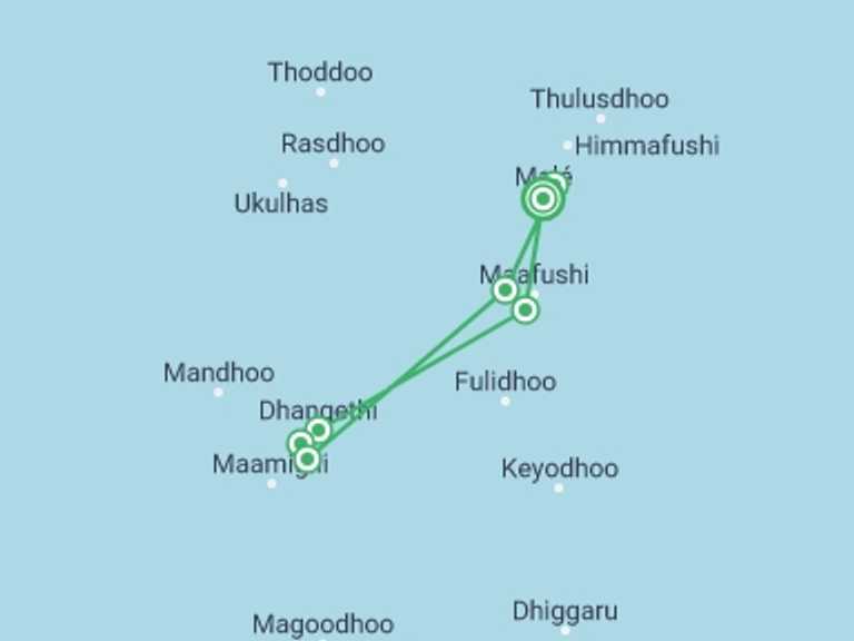 Map of a Wildlife Tour with 7 destination visits for the trip: Marine Wildlife of the Maldives