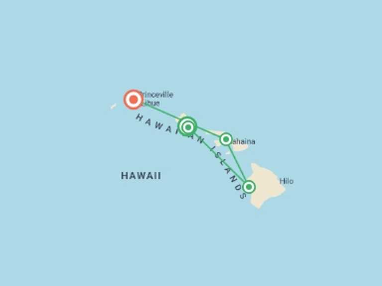 Map of USA Tour with 6 destination visits for the trip: Hawaii Four Island Adventure