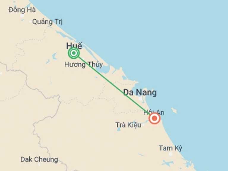 Map of 8-Day Hoi An Tour with 3 destination visits for the trip: Luxury Vietnam Wellness Group Retreat