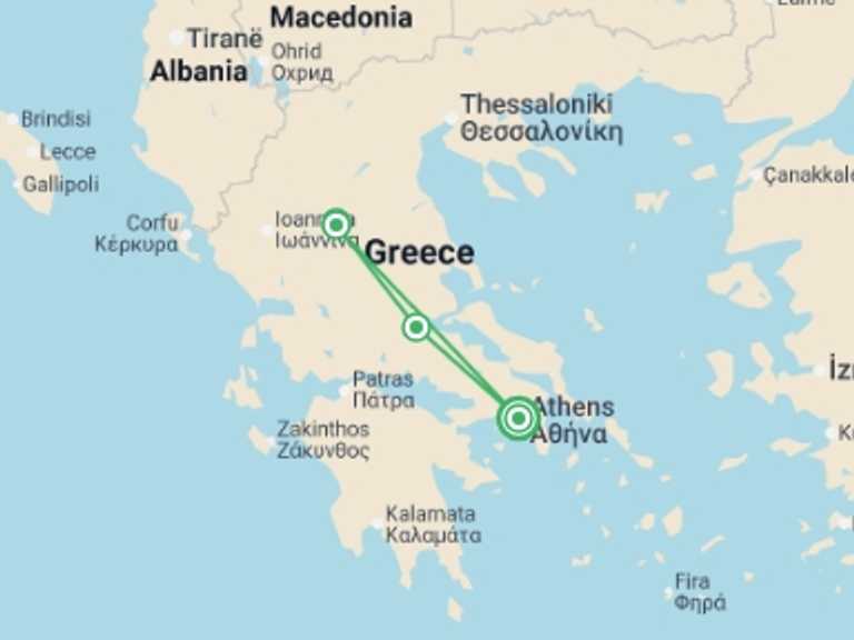 Map of Mediterranean Tour with 2 destination visits for the trip: Delphi & Meteora 2D/1N