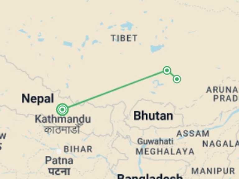 Map of Lhasa Tour with 3 destination visits for the trip: Cultural Tour of Lhasa, Tibet