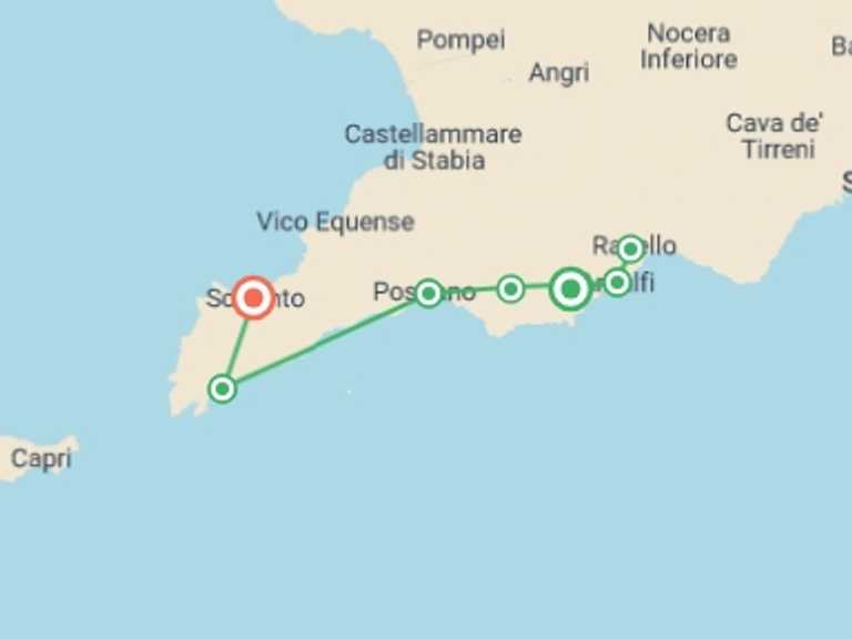 Map itinerary of Amalfi Coast & Campania Tour in September 2026 with 5 destination visits for the trip: The Amalfi Coast Walk