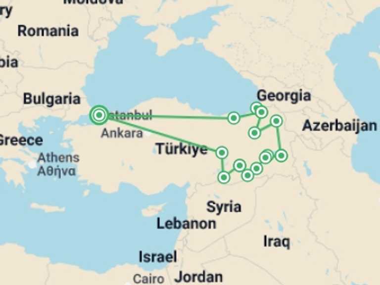 Map of Europe Tour with 11 destination visits for the trip: Eastern Turkey Uncovered - 13 days