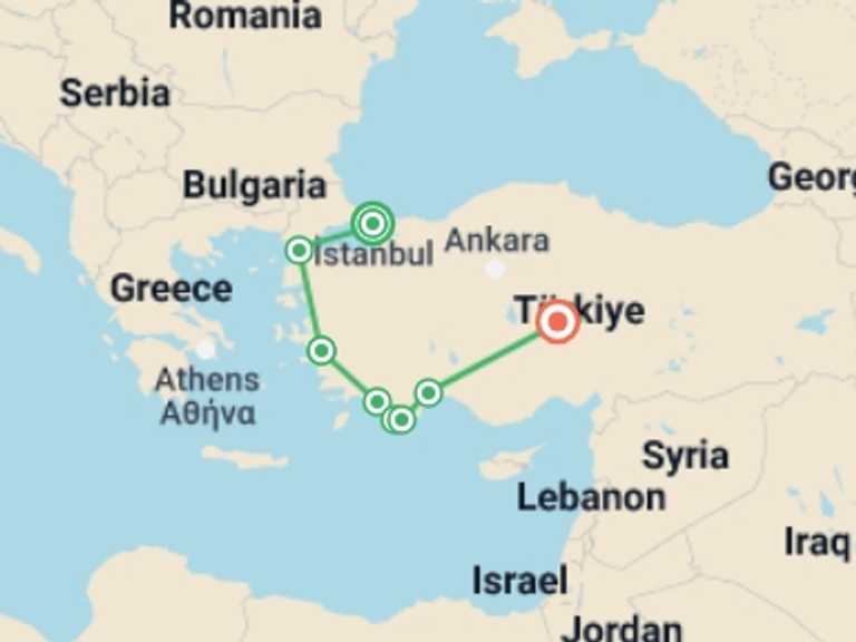 Map of a Adventure Tour with 9 destination visits for the trip: Best of Turkey