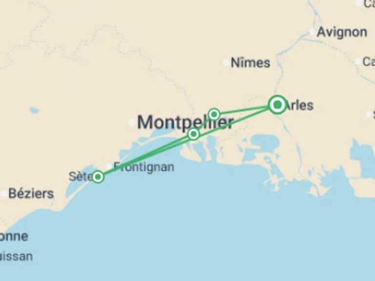 Map itinerary of Mediterranean Tour in August 2026 with 7 destination visits for the trip: Charming Provence : a barge cruise in Southern France (port-to-port cruise)