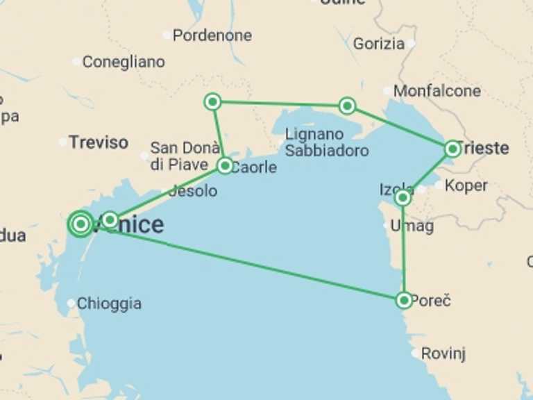 Map itinerary of Porec Tour in October 2025 with 7 destination visits for the trip: Ancient Venetian Empire by Bike