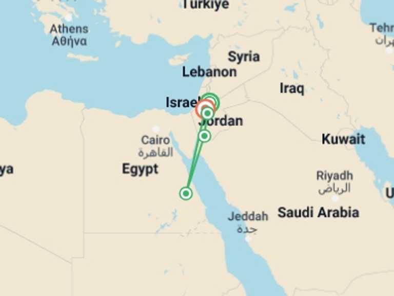Map of a Cultural, religious and historic sites Tour with 5 destination visits for the trip: RCGS: A Week in Jordan with Sarah Legault