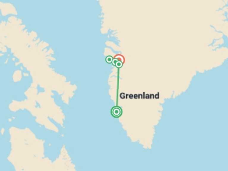 Map of Greenland Tour with 5 destination visits for the trip: Greenland Expedition