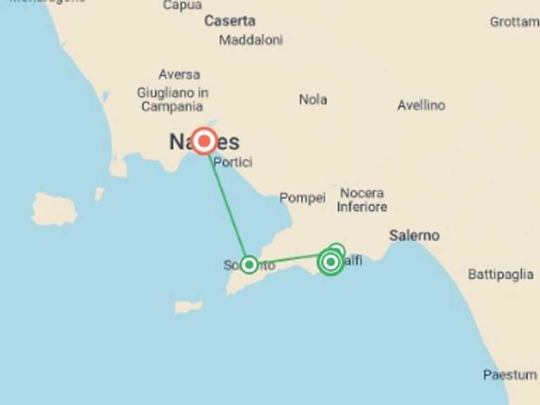 Map itinerary of Europe Tour in Spring with 4 destination visits for the trip: Hiking The Amalfi Coast, Private Tour