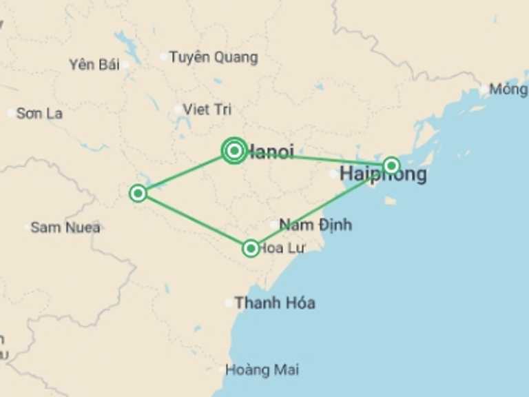 Map itinerary of Hanoi Tour in Winter with 4 destination visits for the trip: Journey Through Northern Vietnam 
