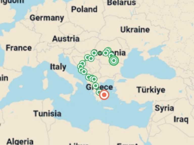 Map of Europe Tour with 10 destination visits for the trip: Balkan Capitals