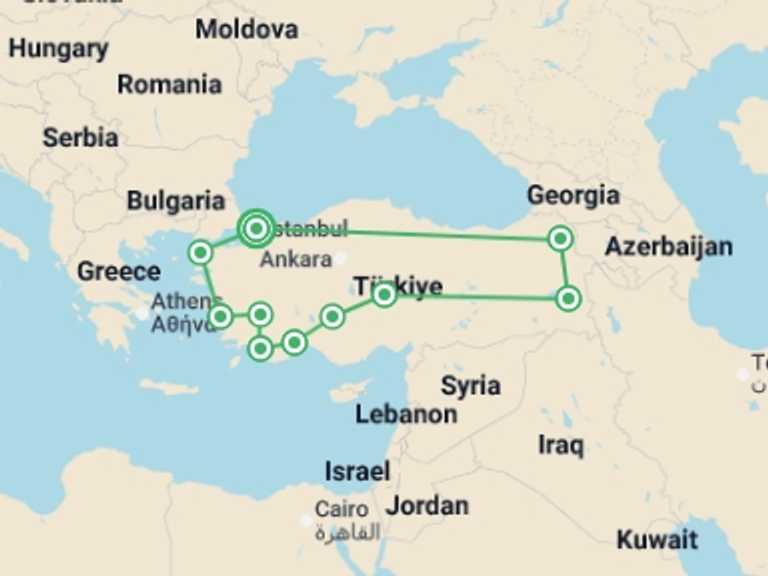 Map itinerary of Europe Tour in Summer with 10 destination visits for the trip: Turkey Encompassed - 19 days
