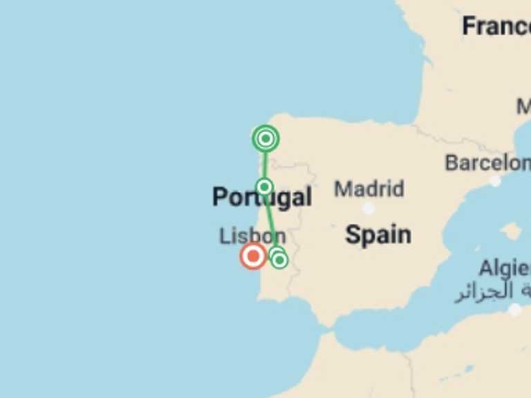 Map of Lisbon Sightseeing Tour with 6 destination visits for the trip: Portugal Real Food Adventure, featuring Galicia
