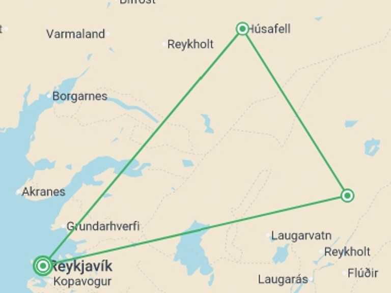 Map itinerary of Northern Europe Tour in Summer with 3 destination visits for the trip: Incredible South and West Iceland