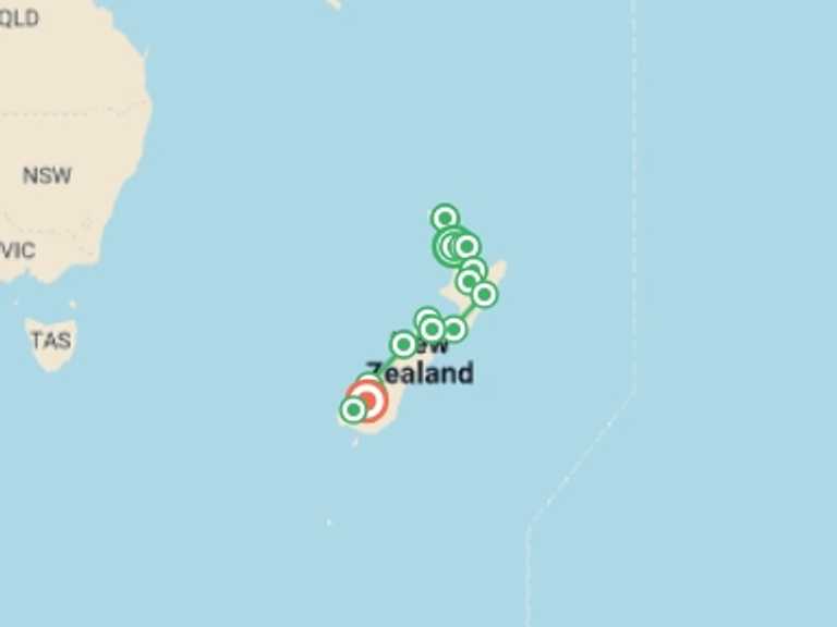 Map of Oceania Tour with 12 destination visits for the trip: New Zealand Wonders - 19 days