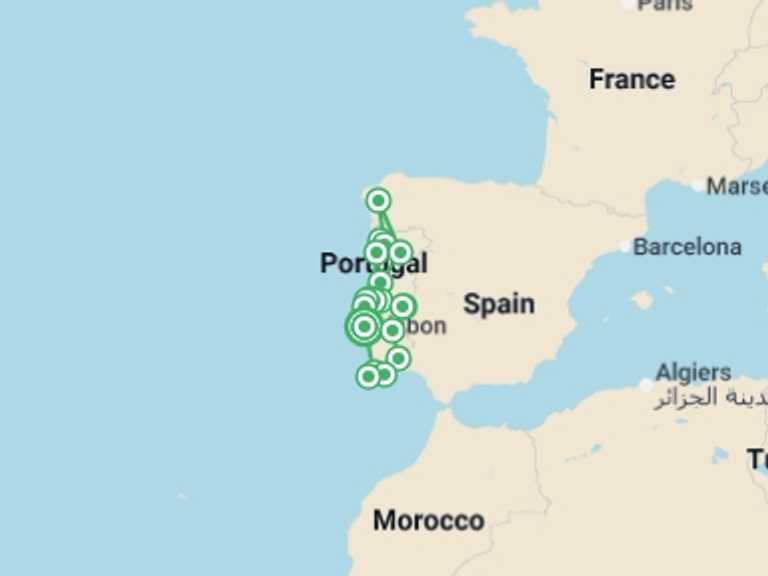 Map of Fátima City sightseeing Tour with 6 destination visits for the trip: Complete Portugal ROT