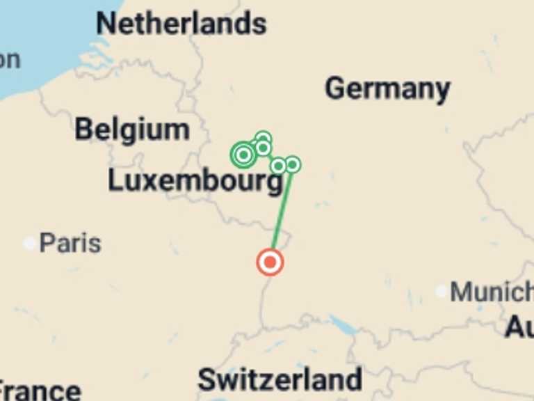 Map of a Natural landmarks sightseeing Tour with 5 destination visits for the trip: The Rhine & Moselle (port-to-port cruise)