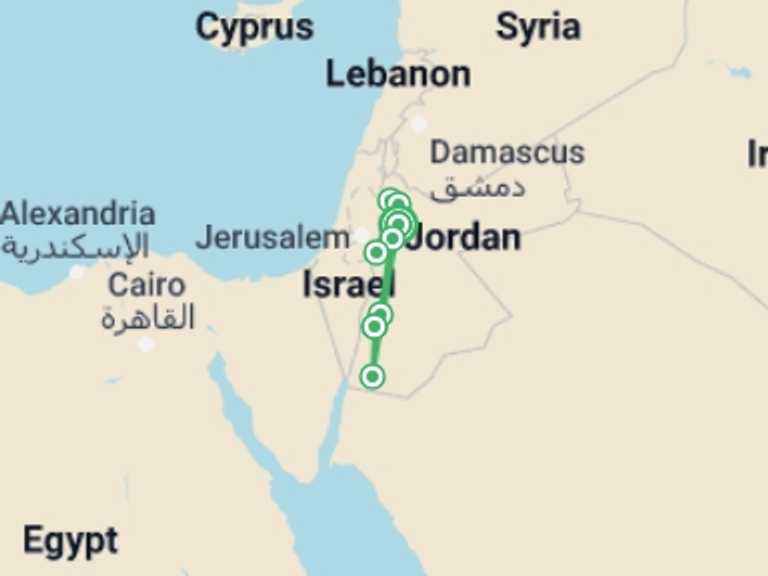 Map itinerary of Jordan Tour in September 2025 with 4 destination visits for the trip: Best of Jordan Luxury Tour