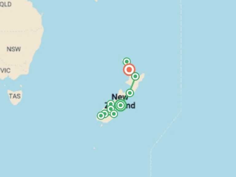 Map of Oceania Tour with 10 destination visits for the trip: Festive Journey Through New Zealand - 17 days