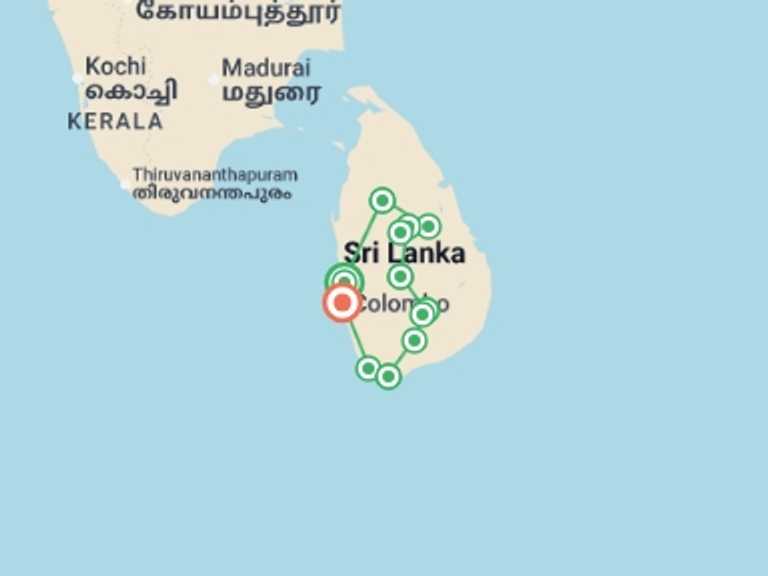 Map of Asia Tour with 10 destination visits for the trip: Best of Sri Lanka
