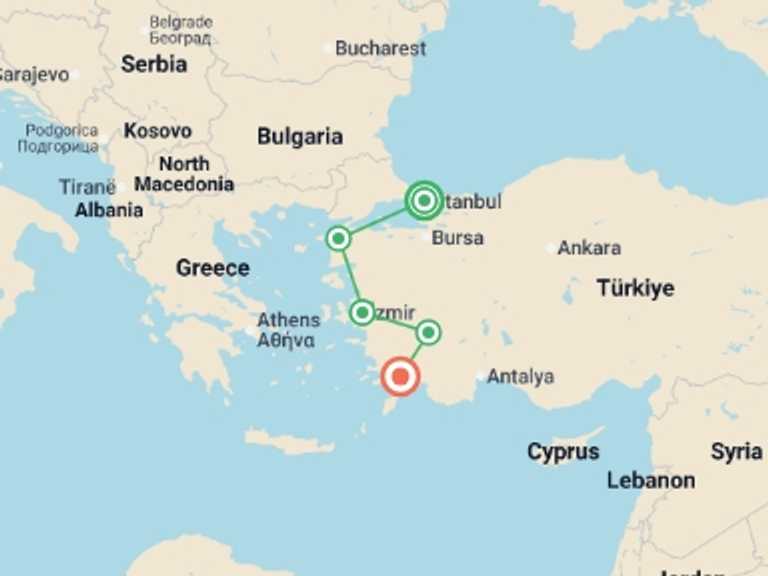 Map itinerary of Europe Tour in May 2026 with 5 destination visits for the trip: Pathways of Turkey - 8 days