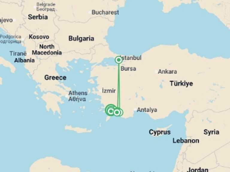 Map of Mediterranean Tour with 6 destination visits for the trip: Cruise the Med - 8 days