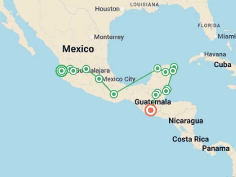 Map of Mexico City Local culture Tour with 11 destination visits for the trip: Ultimate Central America