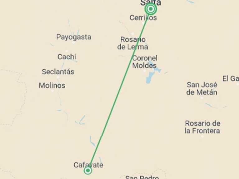Map of Salta Natural landmarks sightseeing Tour with 1 destination visits for the trip: 2 Days Journey to the Calchaquies Valleys