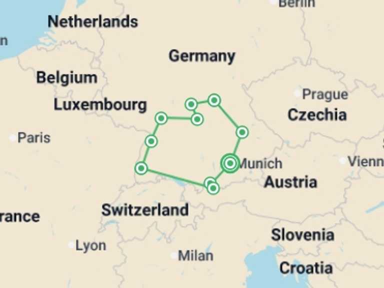 Map of 9-Day Munich Tour with 6 destination visits for the trip: A Journey through Germany