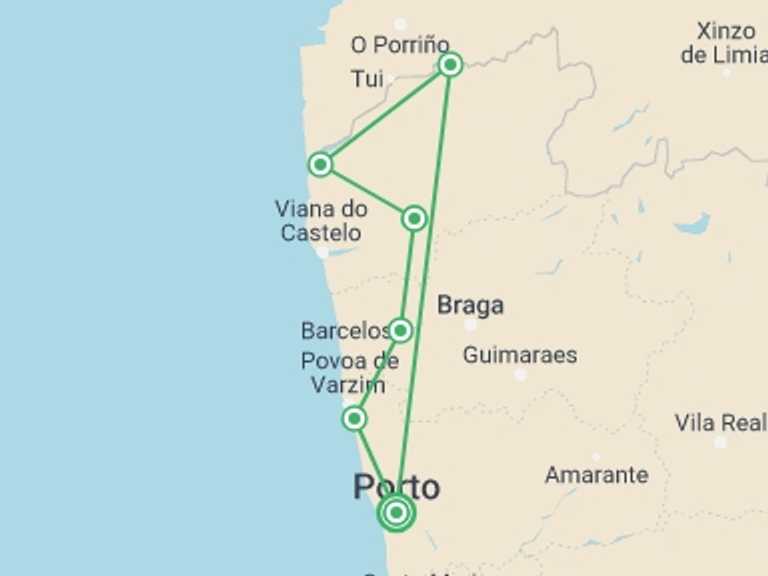 Map itinerary of Porto Tour in Fall with 7 destination visits for the trip: Cycling in Portugal: From the Mountains to the Sea