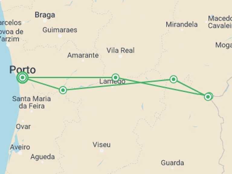Map of Porto Cruise Tour with 7 destination visits for the trip: Cruise and Hikes in The Douro Valley, A Nature Lover's Dream (port-to-port cruise)