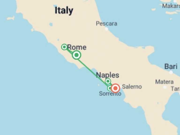 Map of Naples City sightseeing Tour with 6 destination visits for the trip: Rome & Amalfi Coast Escapade