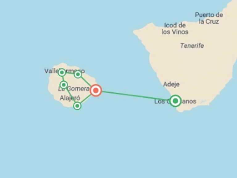 Map itinerary of Mediterranean Tour in Winter with 7 destination visits for the trip: Exploring La Gomera - 11 Days