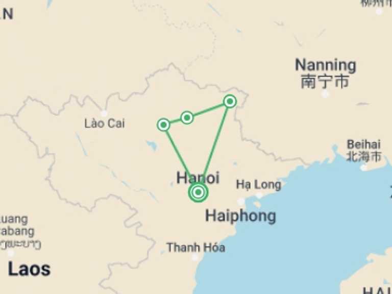 Map itinerary of Hanoi Tour in Winter with 4 destination visits for the trip: Off The Beaten Path Motorbike Tour 5 Days 4 Nights