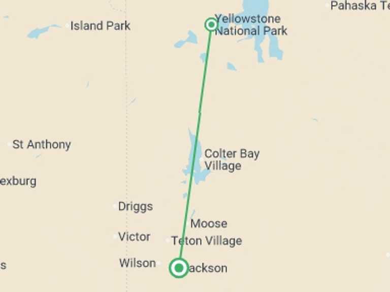 Map itinerary of Jackson Tour in Summer with 2 destination visits for the trip: Hiking and Camping in Yellowstone