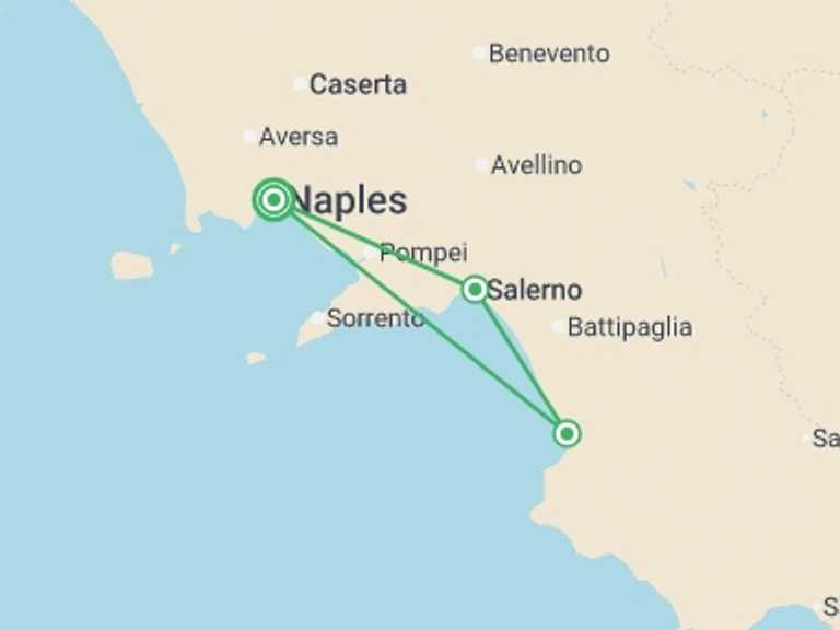 Map of Europe Tour with 4 destination visits for the trip: Mini Tour of Campania - Coastal Gems