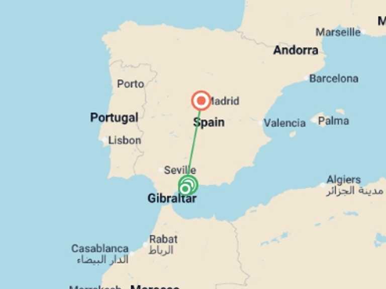 Map itinerary of Europe Tour in April 2026 with 3 destination visits for the trip: Spain's Costa del Sol & Madrid 