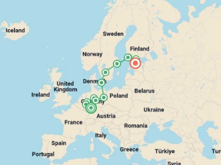 Map itinerary of Tallinn Tour in Fall with 8 destination visits for the trip: German Trek End Tallinn