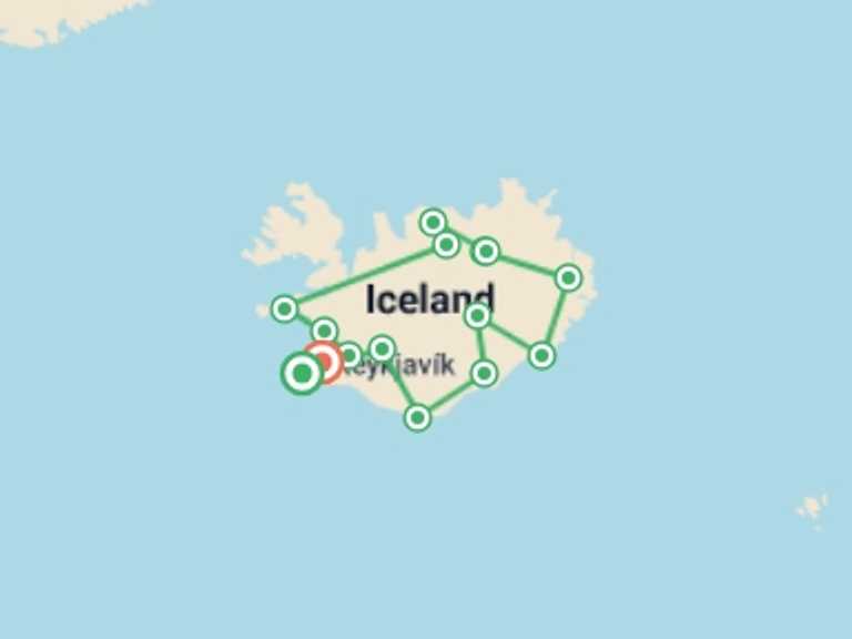 Map of 8-Day Reykjavik Tour with 8 destination visits for the trip: Iceland Self Drive - 8 days