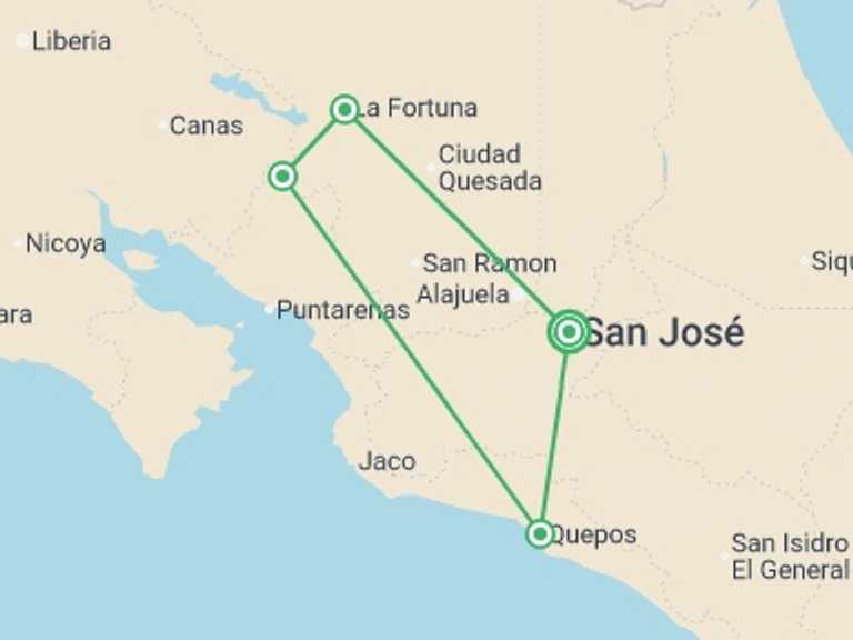 Map itinerary of Manuel Antonio National Park Tour in September 2026 with 5 destination visits for the trip: Costa Rica Quest