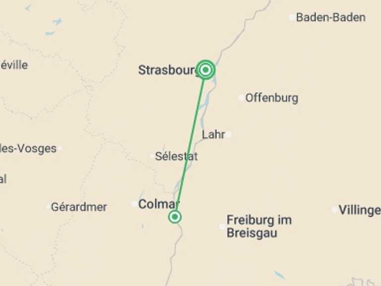 Map itinerary of Mediterranean Tour in Fall with 2 destination visits for the trip: Alsace: land of tradition and gastronomy (port-to-port cruise)