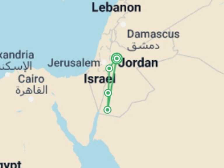 Map itinerary of Jordan Tour in Fall with 3 destination visits for the trip: Walking Jordan's Spice Trails