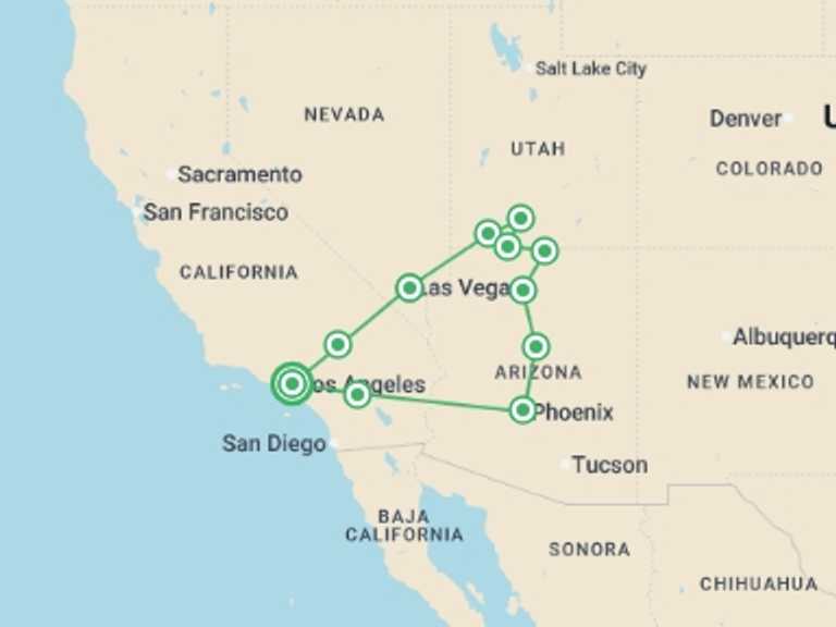 Map of a Adventure and sport Tour with 6 destination visits for the trip: Western Trails