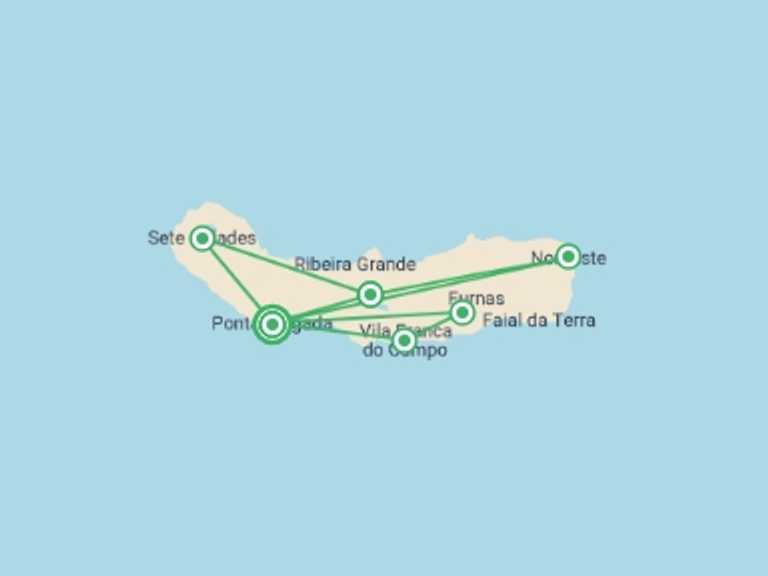 Map itinerary of Portugal Tour in June 2026 with 2 destination visits for the trip: Sao Miguel Discovery - 7 days