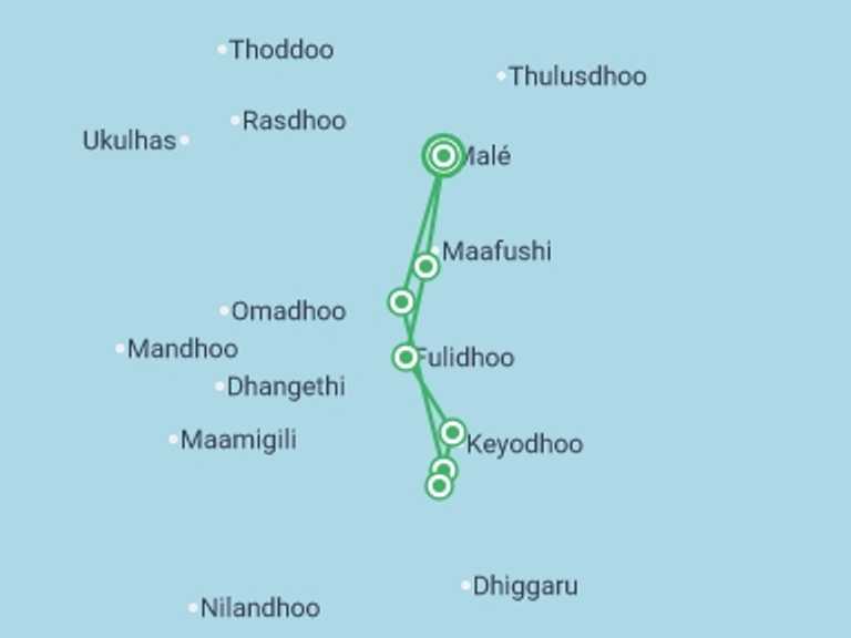 Map of South Asia Tour with 7 destination visits for the trip: Sail Maldives