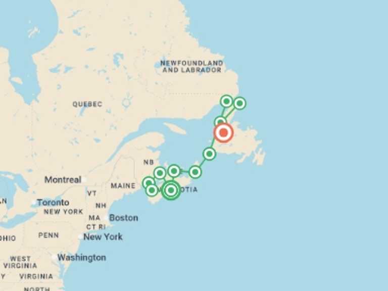 Map itinerary of Charlottetown Tour in July 2026 with 11 destination visits for the trip: East Canada Uncovered - 18 days