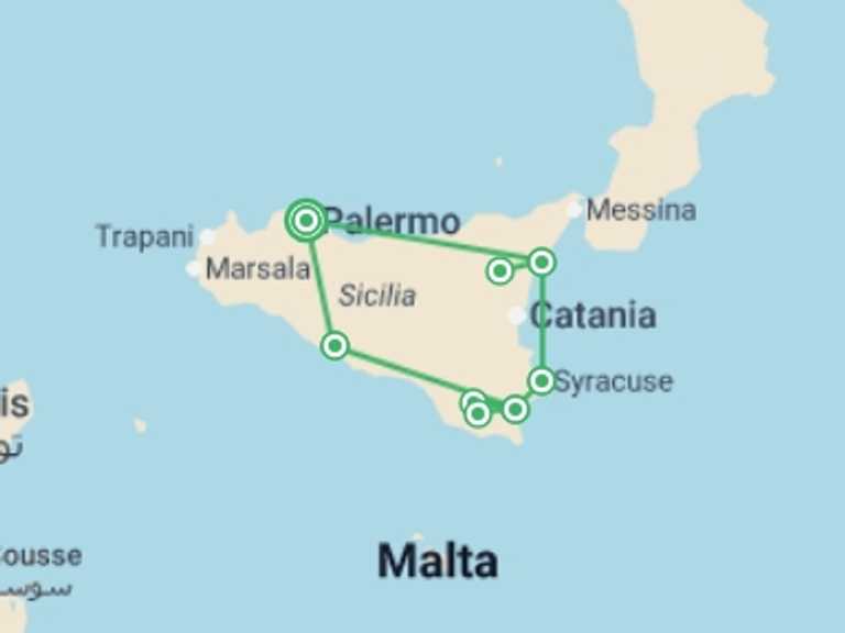 Map itinerary of Europe Tour in Spring with 5 destination visits for the trip: Sicily Explorer: 11 Days From Palermo To Palermo, Self-drive