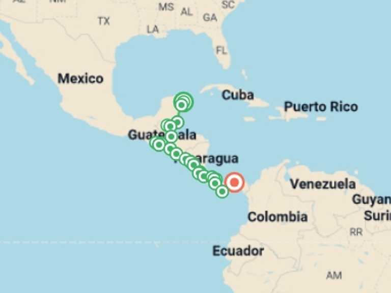 Map itinerary of San Jose Tour in April 2026 with 24 destination visits for the trip: Best of Central America