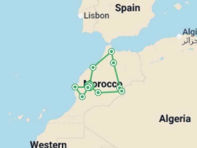 Map of Mediterranean Tour with 11 destination visits for the trip: Morocco Uncovered